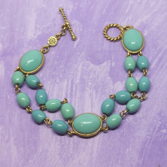 Monet Turquoise and Gold Tone Bracelet - Picture 1 of 6